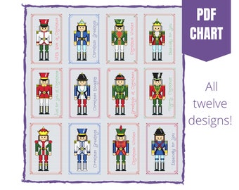 Christmas Nutcracker cross stitch chart/Nutcracker cross stitch pattern/twelve traditional nutcracker designs/instant pdf download