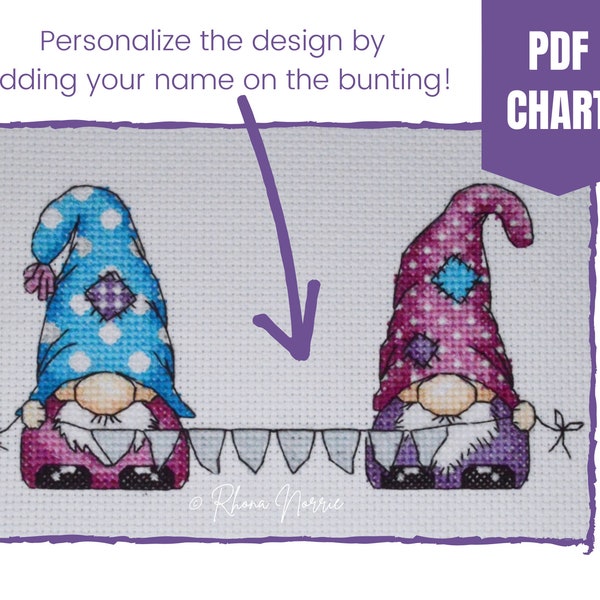 Cute gnomes with bunting cross stitch chart/cute gnomes cross stitch pattern/instant pdf download