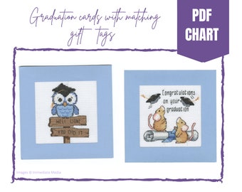 Graduation cards cross stitch pattern/owl and mice cross stitch pattern/graduation owl and mice cross stitch chart/instant pdf download