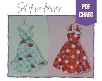 Summer dresses cross stitch chart/cross stitch pattern/instant pdf download/vintage dresses cross stitch/set of six designs