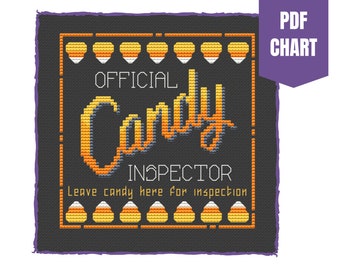 Candy inspector cross stitch chart/Halloween cross stitch pattern/instant pdf download/fun cross stitch