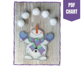 snowman cross stitch chart-juggling snowballs snowman cross stitch pattern-winter cross stitch-plastic canvas-cross stitch ornament