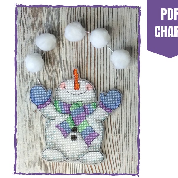 snowman cross stitch chart-juggling snowballs snowman cross stitch pattern-winter cross stitch-plastic canvas-cross stitch ornament