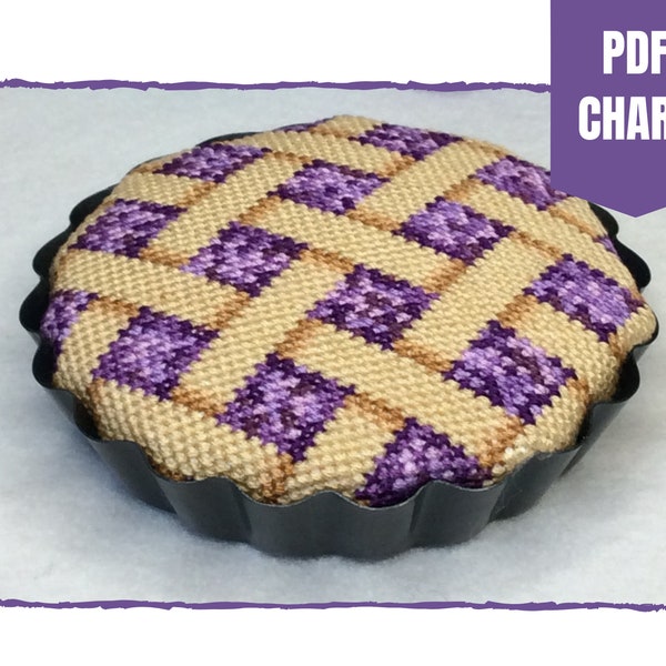Blackberry pie cross stitch chart - fruit pie cross stitch pattern - instant pdf download - blackcurrant pie - 3D cross stitch pattern