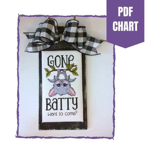 Gone batty cross stitch chart - bat cross stitch pattern - Halloween cross stitch - instant pdf download -  cute bat cross stitch