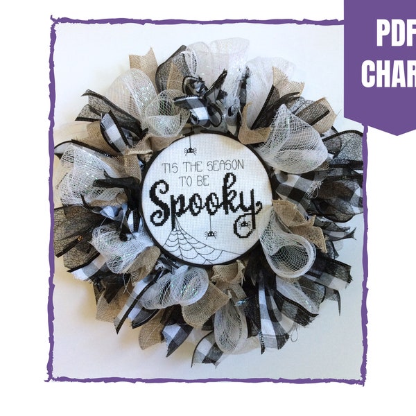 Spooky season cross stitch chart - Halloween cross stitch pattern - Cross stitch wreath - instant pdf download - tis the season to be spooky