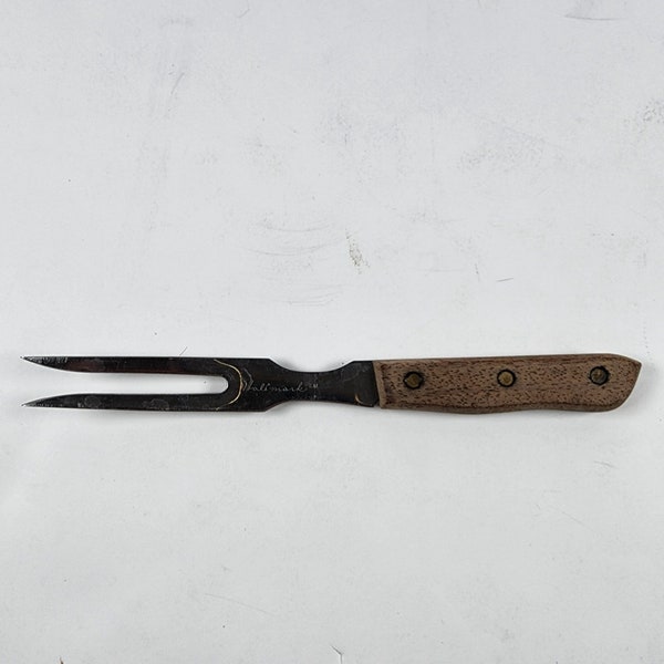 Vintage Fork Hallmark Stainless Steel 10” Carving Wood Handle Taiwan