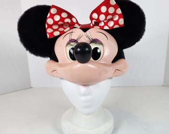 Vintage MINNIE MOUSE Snapback Hat 3D Head Hard Plush Ears Molded Face Adult USA