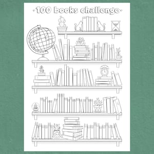 100 Books Challenge - Printable Reading Log - Book Tracker - Coloring Poster for Kids and Adults