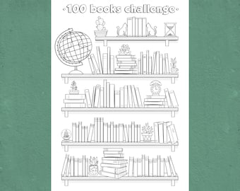 100 Books Challenge - Printable Reading Log - Book Tracker - Coloring Poster for Kids and Adults