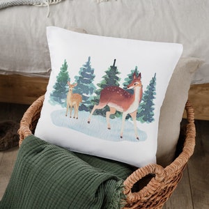 Winter Pillows, Deer Pillow, Winter Home Decor, Cottagecore Christmas Decor, Holiday Pillow Covers, Winter Wonderland, Farmhouse Holidays