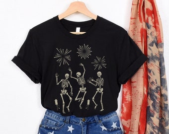 Fourth Of July Skeletons Shirt, 4th of July Skellies Shirt, Funny 4th Of July Shirt, Dancing Skeletons Shirt, Fireworks Shirt, Patriotic Tee