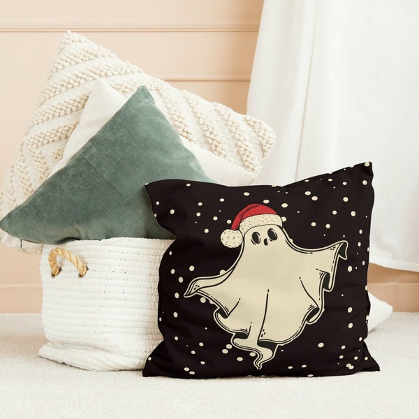 Santa Ghost Pillow, Goth Christmas Decor, Spooky Christmas Decor, Creepmas Decor, Ghost Pillow, Dark Aesthetic Pillows, Gothmas Decorations
