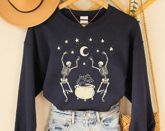 Dancing Skeletons Sweatshirt, Skeleton Sweatshirt, Mystical Sweatshirt, Witchy Halloween Crewneck Sweatshirt, Witch Aesthetic Clothing, Cute