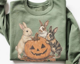 Bunny Pumpkin Sweatshirt, Rabbit Halloween Sweatshirt, Fall Bunny Sweatshirt, Bunny Mom Gift, Autumn Bunny Sweatshirt, Bunny Rabbit Crewneck