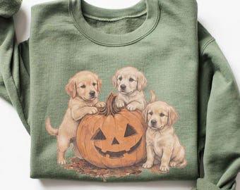 Golden Retriever Pumpkin Sweatshirt, Puppy Halloween Sweatshirt, Fall Dogs Sweatshirt, Golden Retriever Crewneck, Goldie Autumn Sweatshirt
