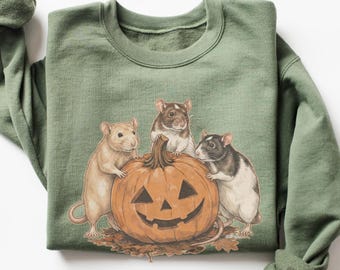 Rats Pumpkin Sweatshirt, Rat Halloween Sweatshirt, Fall Rats Sweatshirt, Rattie Gift, Rat Mom Sweatshirt, Spooky Rats Autumn Sweatshirts