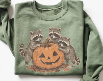 Raccoons Pumpkin Sweatshirt, Raccoon Halloween Sweatshirt, Fall Raccoon Sweatshirt, Spooky Animal Sweatshirt, Critter Vintage Crewneck