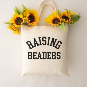 Raising Readers, Book Tote Bag, Bookstore Tote Bag, Library Tote Bag, Ligthweight Cotton, Reading Gift, Bookish Mom Gift, Mother&#39;s Day 2023
