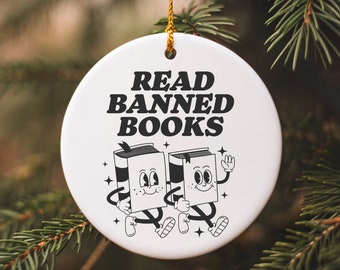 Read Banned Books Ornament, Bookish Ornament, Free People Read Freely, Book Club Gifts, Librarian Ornaments, Library Ornament, Banning Books
