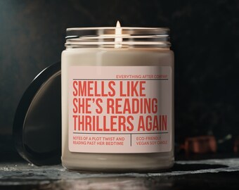Smells Like She's Reading Thrillers Again, Thriller Reader Candle, Reading Candle, Bookish Gifts, Thriller Books Gift, True Crime Book Merch