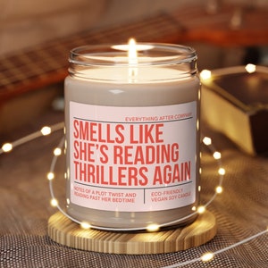 Smells Like She's Reading Thrillers Again, Thriller Reader Candle, Reading Candle, Bookish Gifts, Thriller Books Gift, True Crime Book Merch image 4