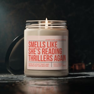 Smells Like She's Reading Thrillers Again, Thriller Reader Candle, Reading Candle, Bookish Gifts, Thriller Books Gift, True Crime Book Merch image 5