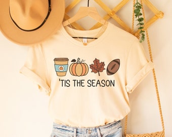 Tis The Season Shirt, Fall Apparel, Cute Football Shirts, Autumn Shirt, Pumpkin Season Shirt, Football and Pumpkins, Pumpkin Spice T-Shirt