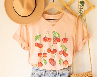 Cherry Shirt, Cottagecore Clothing, Cherries Tee, Cherry Gift, Fruit Shirt, Summer Cottage Aesthetic, Chery Festival Shirt, Homestead Shirts