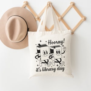 Hooray It&#39;s Library Day, Library Bag, Bookish Tote Bag, Book Lover Gift, Book Tote, Reading Tote Bag, School Librarian Gift, Reading Teacher