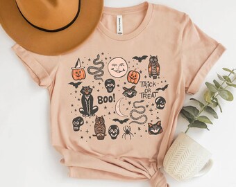 Halloween Doodles Shirt, Retro Halloween Shirt, Witchy Clothing, Witch Aesthetic, Spooky Season Shirt, Fall Shirts, Halloween Vintage Tshirt
