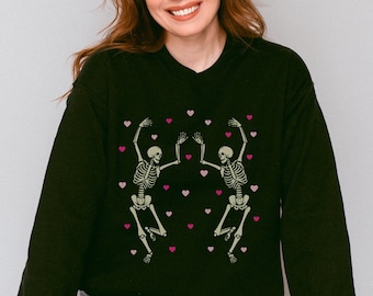 Sweat-shirt Saint-Valentin squelette, sweat-shirt Saint-Valentin squelettes, sweat-shirt squelettes dansants, col rond Dark Love, produits dérivés coeurs squelettes