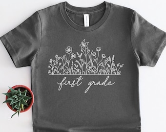 First Grade Shirt For Girls, First Grade Shirt, Floral First Grade Shirts, Kids Back To School Shirt, First Grader Clothing, 1st Grade Shirt