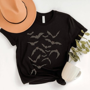 Bats Shirt, Halloween Bat Shirt, Fall Apparel, Nu Goth Tshirt, Spooky Season Shirts, Vampire Bat Shirt, Gothic Clothing, Autumn Clothes Black