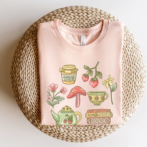 Cottagecore Shirt, Cottage Aesthetic, Reading Shirt, Tea And Books Shirt, Spring Shirt, Botanical Shirt, Hygge Gift, Bookish Clothing