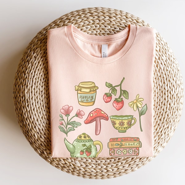 Cottagecore Shirt, Cottage Aesthetic, Reading Shirt, Tea And Books Shirt, Spring Shirt, Botanical Shirt, Hygge Gift, Bookish Clothing