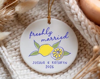 Freshly Married Ornament, Lemon Wedding Ornament, Personalized Married Ornament, Italian Wedding Gift, Italy Marriage Ornament, Newly Wed