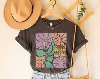 Kindergarten Flower Shirt, FLoral Kindergarten Shirt, Kinder Crew Shirts, Kindergarten Team Shirts, Retro Teaching Shirts, Kindergarten Tee