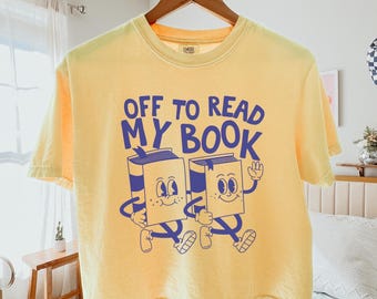 Top corto "De camino a leer", Top cuadrado estilo bibliotecario, Top corto para leer, Camiseta corta estilo libro, Regalos para lectores, Camisetas divertidas de libros, Camisetas cuadradas retro de bibliotecaria