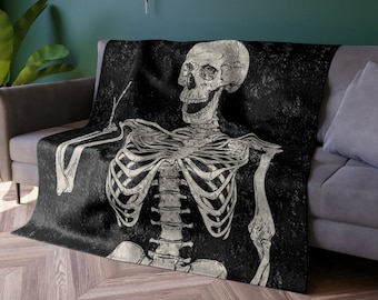 Skeleton Blanket, Halloween Blanket, Witchy Blanket, Retro Halloween Decor, Fall Throw Blanket, Spooky Decor, Skeletons Room, Goth Throw