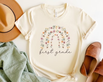 Rainbow First Grade Teacher Shirt, Flowers 1st Grade Teacher Shirt, First Grade Teacher Shirt, First Grade Teacher Gift, Teaching Clothes