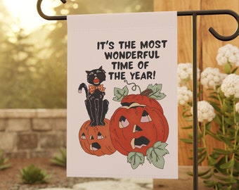 It's The Most Wonderful Time Of The Year, Fall Garden Flag, Halloween Garden Flag, Black Cat Home Banner, Pumpkin Season Flag, Spooky Flag