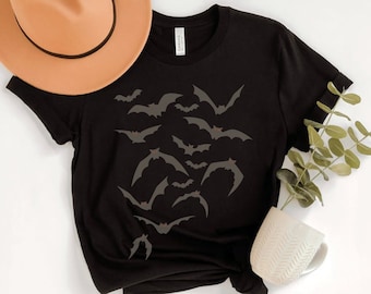 Camisa de murciélagos, camisa de murciélago de Halloween, ropa de otoño, camiseta nu goth, camisas de temporada espeluznantes, camisa de murciélago vampiro, ropa gótica, ropa de otoño