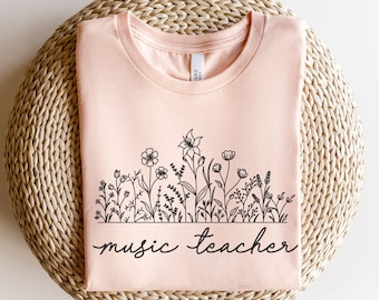 Floral Music Teacher Shirt, Music Teacher Shirt, Flower Teacher Shirt, Chorus Teacher Gift, Band Director Shirt, Orchestra Teacher Shirt