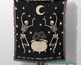 Dancing Skeletons Woven Blanket, Witch Woven Tapestry, Fall Throw Blanket, Celestial Blanket, Gothic Woven Blanket, Spooky Season Throw