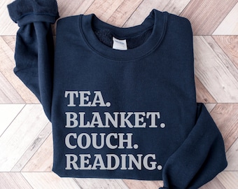 Tea Blanket Couch Reading, Reading Sweatshirt, Funny Bookish Gift, Book Lover Sweatshirt, Librarian Crewnecks, Literature Sweatshirt