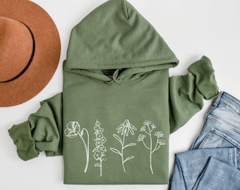 Sweat à capuche fleurs sauvages, sweat à capuche fleurs, sweat à capuche nature, vêtements cottagecore, sweat à capuche floral, sweat à capuche botanique, sweat à capuche printemps, cadeau bohème