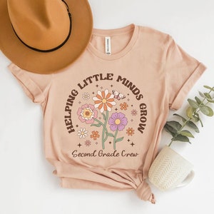 Helping Little Minds Grow Shirt, Second Grade Teacher Shirt, Spring Teacher Shirts, Second Grade Teacher Gift, Retro Teacher Tee, 2nd Grade