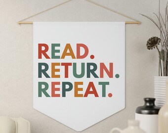 Read Return Repeat, Library Wall Decor, School Library Decor, Librarian Gift, Reading Pennant, Book Lover Wall Decor, Classroom Wall Hanging