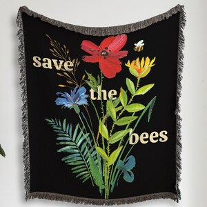 Save The Bees Woven Blanket, Environmentalist Wall Art, Nature Tapestry, Climate Activist Tapestry, Custom Bee Throw, Protect The Planet